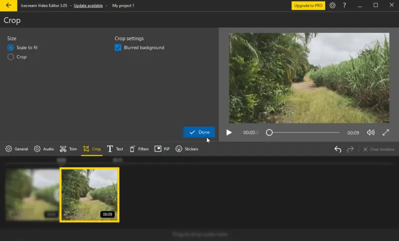 Icecream Video Editor: Crop, Scale to fit, Crop и Blurred background